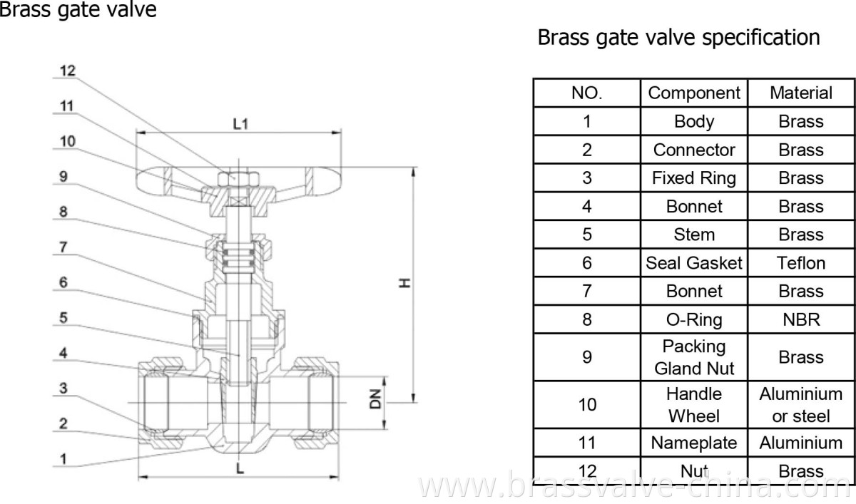 Brass compression gate valve DWG